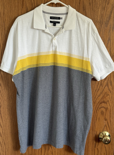 Banana Republic Poloshirt Grau Weiß Gelb Kurzarm Baumwolle Herren Größe XXL