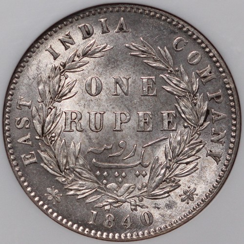NGC Graded MS63 India-British 1840(B&C) Rupee S&W-3.33 Uncirculated Silver Coin - Picture 4 of 4