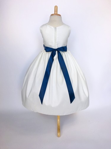 Classic Shantung Ivory Flower Girl Dress Wedding Newborn Junior 2 4 6 8 10 12 14 - Picture 65 of 82