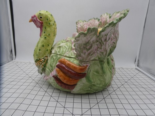 Vietri Italy Majolica ceramic turkey tureen with lid and ladle - Picture 7 of 16