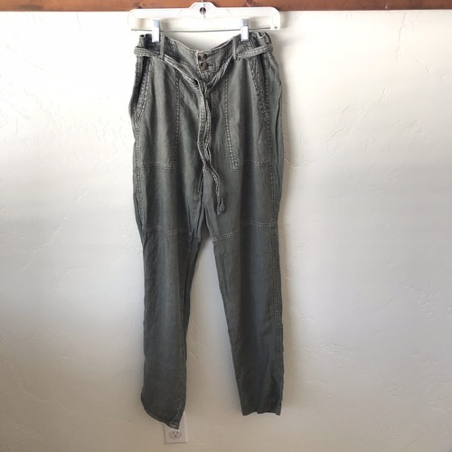 American Eagle Outfitters Linen Blend Tie Belt High Rise Pant Moss Green 2 4 $80 - Picture 4 of 12