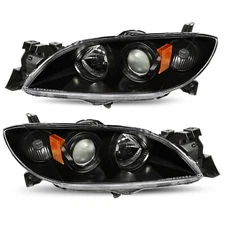 For 2004-2009 Mazda 3 Sedan Black Amber Headlights Amber Corner Lamps Pair