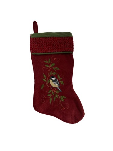 Santas Best Stocking Christmas Eve Felt Embroidered Bird Red Green 18" - Picture 1 of 6