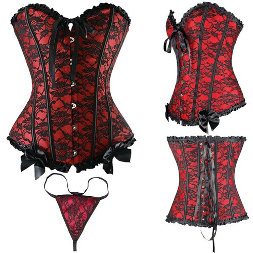 Women Gothic Waist Corset Overbust Lace Up Top Jacquard Bustier Shaper - Picture 4 of 46
