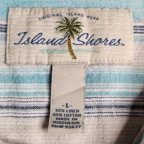 Island Shores Mens Linen Blend Shirt Sz L Blue Striped Button Short Sleeve EUC - Picture 4 of 8