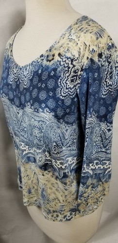 Chicos 1 Womens Blouse Bohemian Paisley 3/4 Sleeve Cotton Stretch  - Picture 5 of 6