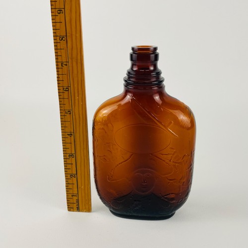 Vintage Amber Glass Flask Bottle With Embossed Design Liquor Bottle Rare - Picture 6 of 8