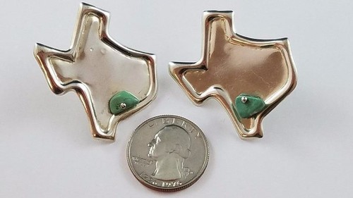 Texas Shaped Sterling Silver Statement Earrings w/ Turquoise Stone 1 1/2 Inches - 第 2/5 張圖片