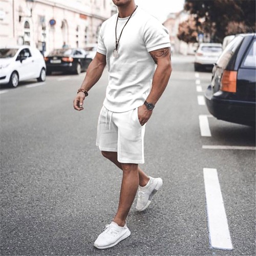 Men's Summer Outfit 2-Piece Set Sweatsuit Short Sleeve T Shirts and Shorts Set - Picture 15 of 32