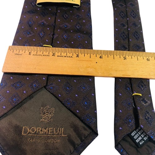 Dormeuil Paris London Men 100% Silk Necktie Dark Brown Blue Diamond Print Italy - Picture 12 of 13