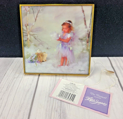 Placa Tono Oro Antigua De Colección Via Vermont por Lisa Jane "Ángel con Palomas en las Nubes" - Imagen 2 de 10