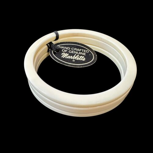 Vintage Genuine Marblette Bangle Bracelets Set of 3 Ivory/Off White NOS w/Tag - Picture 2 of 10