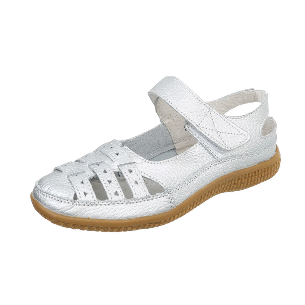 Sandalen Damen Schuhe TOP Echtleder Klettverschluß Badelatschen 65291 Silber 39 Sandalen Damen Schuhe TOP Echtleder Klettverschluß Badelatschen 65291 Silber 39