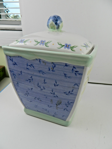 PFALTZGRAFF "SUMMER BREEZE" CANISTER W/LID ,BLUE YELLOW,GREEN, SMALLEST 8" TALL - Picture 3 of 4