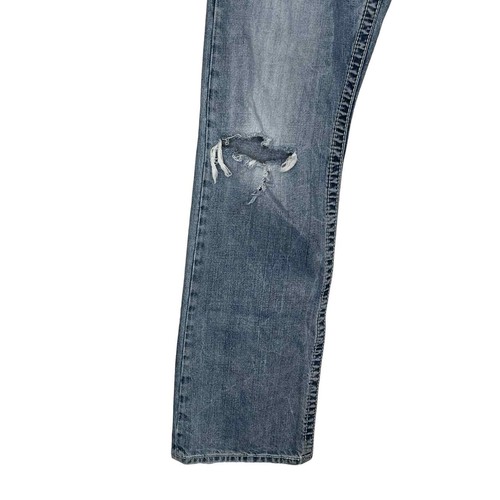 Jeans uomo argento Zac dritto invecchiato orlo sfilacciato lavaggio medio denim blu 30 - Foto 3 di 10