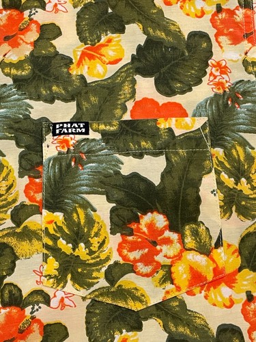 Vintage Phat Farm kurzärmliges geblümtes Hawaiihemd mit Knopfleiste für Herren Größe Small - Bild 10 von 12