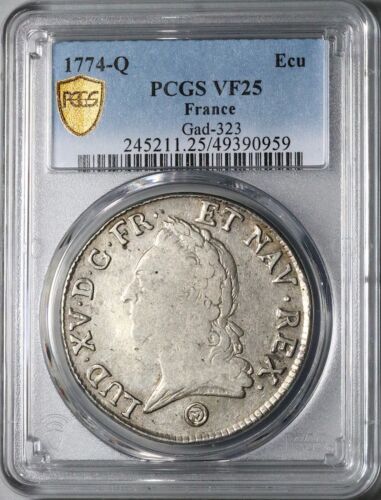 1774-Q PCGS VF 25 France Louis XV Ecu Perpignan Rare Coin POP 1/0 (24051502D) - Picture 5 of 6