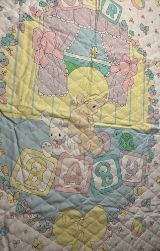 VTG Quilt Fabric Panel Precious Moments OUR BABY Turtle Birds Spectrix 44” x 35”