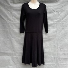 Talbots Size Small Black Ribbed Sweater Dress A-Line Business Long Sleeves Mini