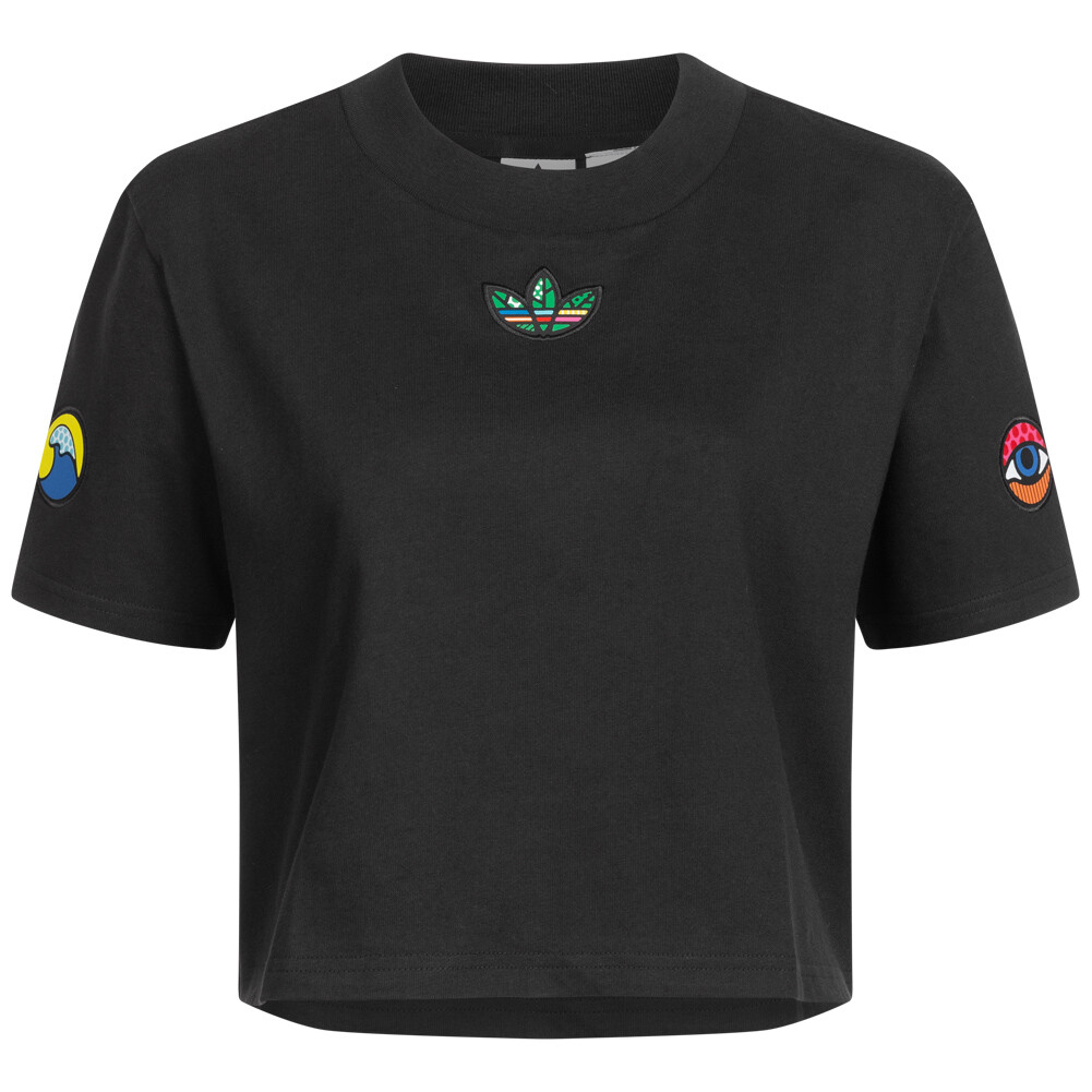 укороченная футболка Damen с логотипом adidas Originals Artist schwarzes Oberteil HA4705 neu