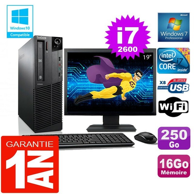 PC Lenovo M92P SFF Core I7-2600 RAM 16Go Scheibe 250 GB Wifi W7 Bildschirm 19 " PC Lenovo M92P SFF Core I7-2600 RAM 16Go Scheibe 250 GB Wifi W7 Bildschirm 19 "