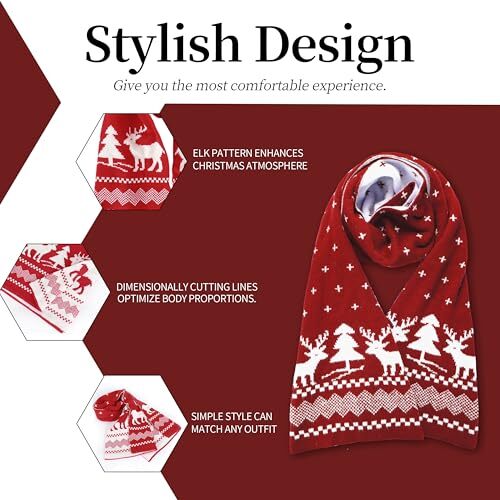 Fall Winter Soft Knit Scarf for Women Men Boys Girls Christmas Scarf with Red - Bild 3 von 7
