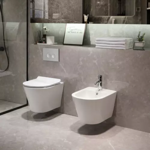 Wand Bidet Set oder Spülrandloses Hänge WC Toilette abnehmbar Soft Close Sitz - Bild 28 von 35