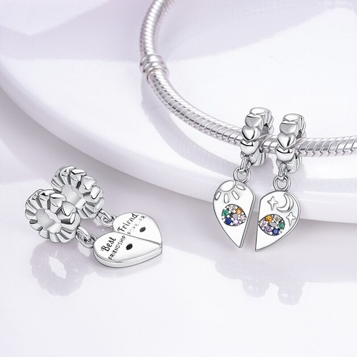 Best Friend Friendship Forever 2 piezas corazones divididos plata esterlina 925 genuina - Imagen 2 de 2