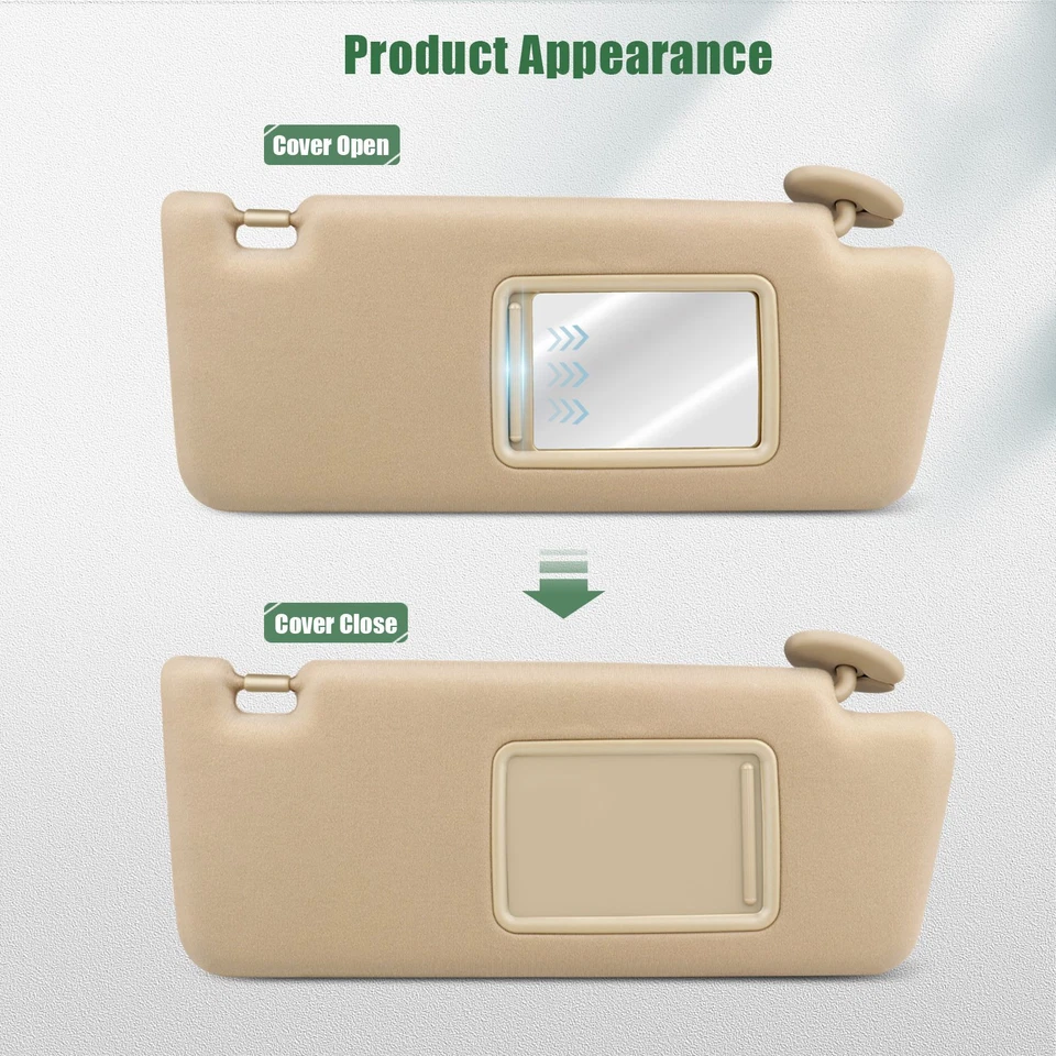 Parasol pasajero beige tostado para Toyota Tacoma 2005-2014 con extensión y espejo retrovisor Foto 3 de 4