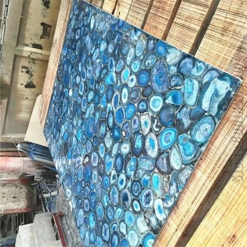 Blue Agate Gemstone Table Custom Agate Dining Table – Unique stone Furniture Art - Picture 4 of 9