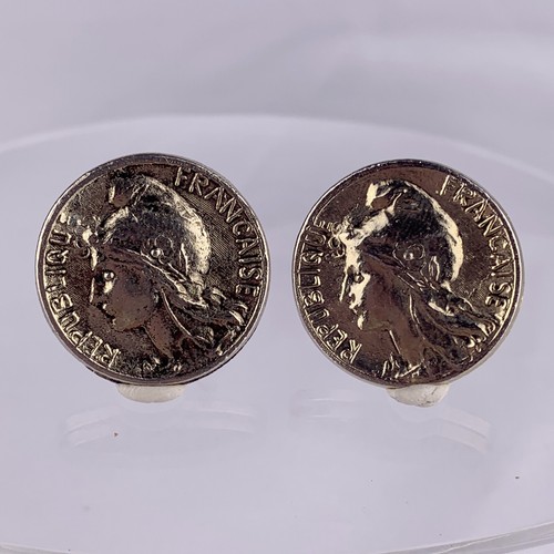 Republique Francaise Franc Cufflinks Replica Coin Goddess of Liberty Vintage K1 - Picture 6 of 9