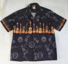 Mens Winnie Fushion Hawaiian short sleeve shirt 2XL cotton black ukulele