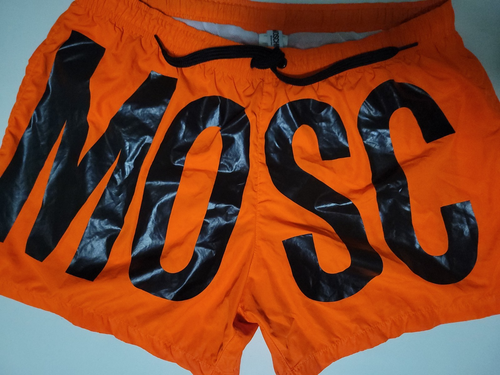 MOSCHINO Neon Orange Black Logo Print SWIM TRUNKS Shorts Men EU - L, US - Medium - Picture 8 of 9
