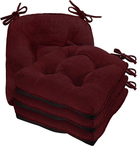 Indoor Non-Slip Dining Chair Cushions - 17" x 17" Memory Foam, Set of 4 Burgundy - Picture 3 of 9