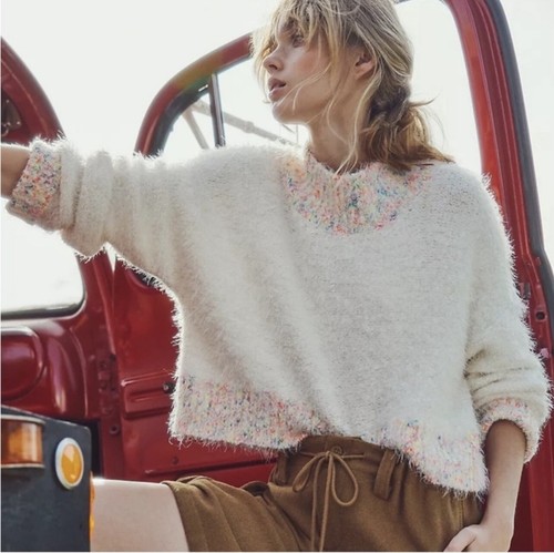 Free People Stardust Pullover Sweater Gardenia Combo Crop Cozy Women’s Size M - Picture 12 of 12