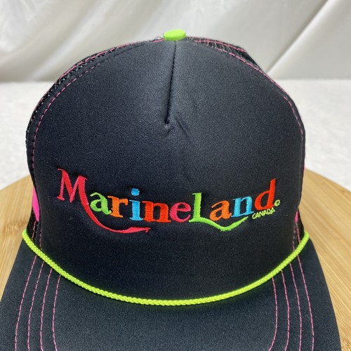Cappello Vintage Marine Land 3 Strisce Corda Neon Canada Snapback Regolabile Berretto Nero - Foto 2 di 10