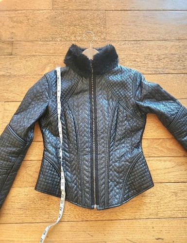 Moda International Quilted Leather Jacket Removable Faux Fur Collar Sz Small EUC - Picture 15 of 15