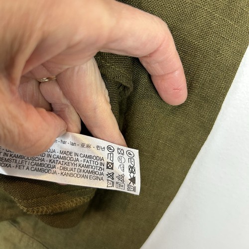 Zara Top Womens S Linen Tunic Wood Buttons Long Sleeve Army Green Oversized - Picture 7 of 7