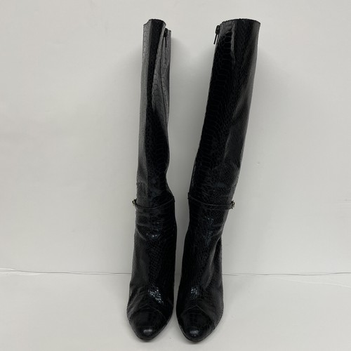 Sam Edelman Willow Sock Boots Black Crocodile Pointed Toe Cone Heel Womens 6.5 - Picture 3 of 11