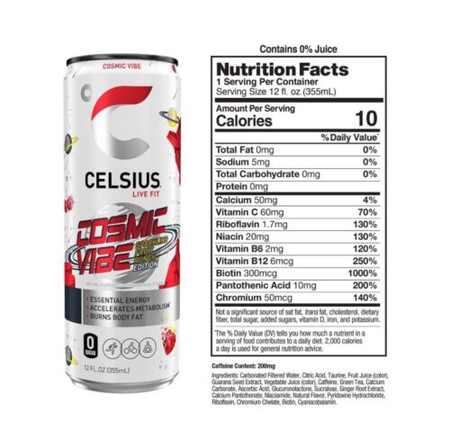 🟠 New Celsius Live Fit Cosmic Vibe Fruit Punch Sparkling Energy Drink (1 Can) - Picture 2 of 2