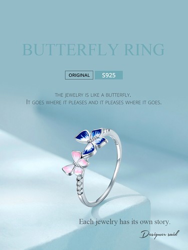Bamoer Authentic 925 Sterling Silver Butterfly CZ Wedding Ring Women Jewelry - Picture 3 of 13