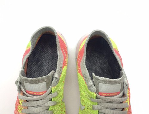 Nike Free RN Flyknit Women's Orange Neon Grey Running Shoe Size 6.5 - Picture 4 of 8