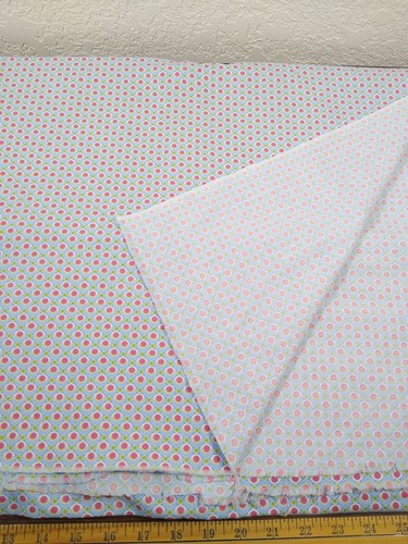 100% cotton quilting fabric pink blue circles polka dot Benartex 3+ yards washed - Picture 3 of 15