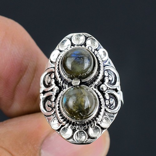 Labradorite Gemstone Handmade 925 Sterling Silver Jewelry Ring Size 6.5 - Picture 2 of 7