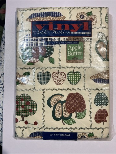New Apple Butter Tablecloth 52x90 Oblong Country Core Flannel-backed Vinyl