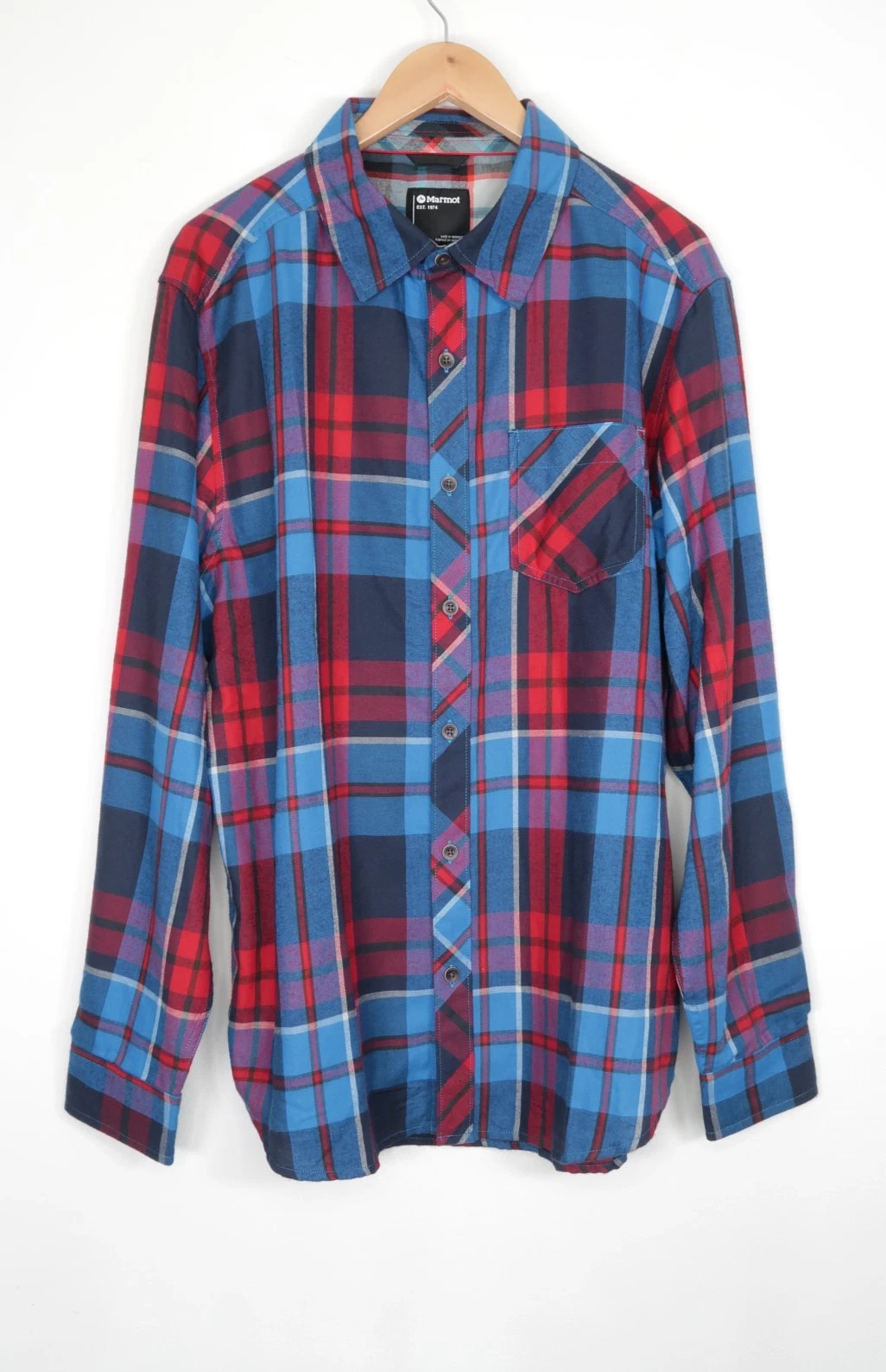 Marmot Plaid Flannel Mens Long Sleeve Shirt Size Large Outdoor Hiking
