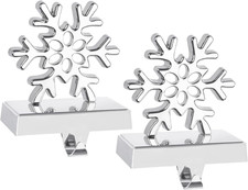 2 Pack 3D Snowflake Christmas Stocking Holders Silver Metal Mantel Stocking Hang