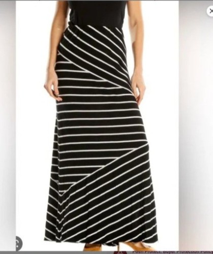 Ann Taylor LOFT Black White Striped maxi Skirt knit size Medium womens - Picture 6 of 6