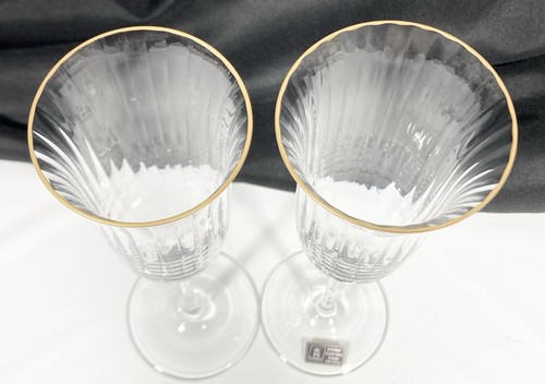 Spiegelau CHAMPS ELYSEE Optic Glass Gold Rim Set 2 Champagne Flutes 9 1/8" RARE - Picture 12 of 14