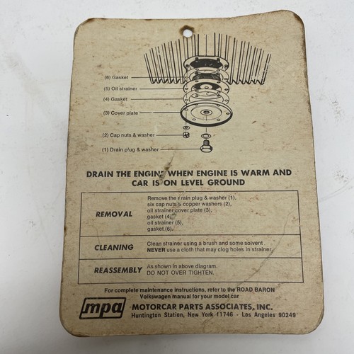 Vtg Road Baron Volkswagen OIL CHANGE GASKET KIT # RB-119 MOTORCAR PARTS 1961 VW - Picture 5 of 5